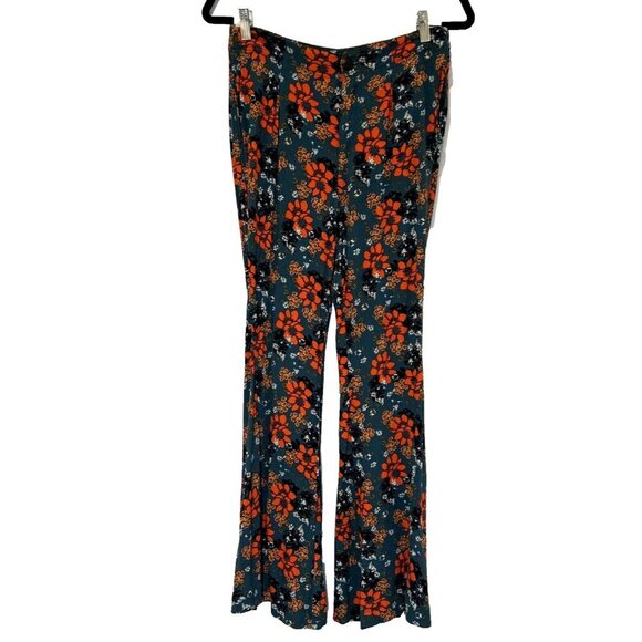 Free People  Womens Pants  S‎ Teal Orange  Floral Flare Boho - Picture 1 of 13